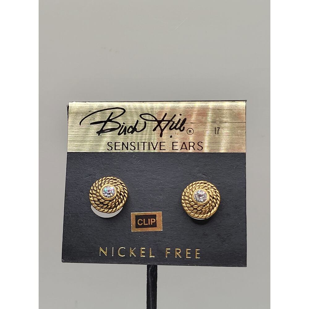 Birch Hill Clip On Earrings Gold Tone Rope Rhinestone Vintage Style Nickel Free